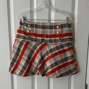 Maeve Orange and Black Plaid Mini Skirt with Gold Accents